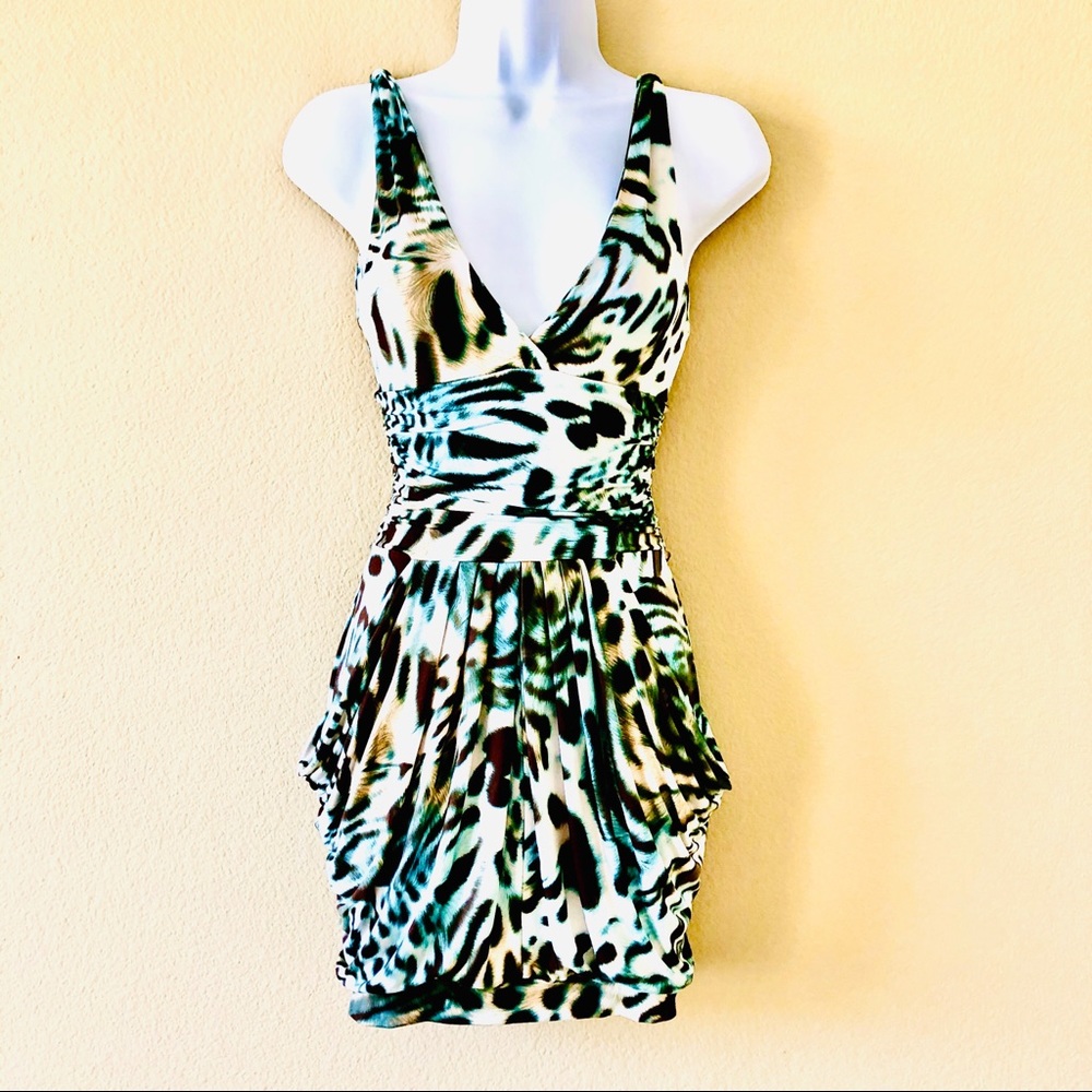 BLOCKOUT⚡️Animal Prints V-Cut Neck Mini Dress_M